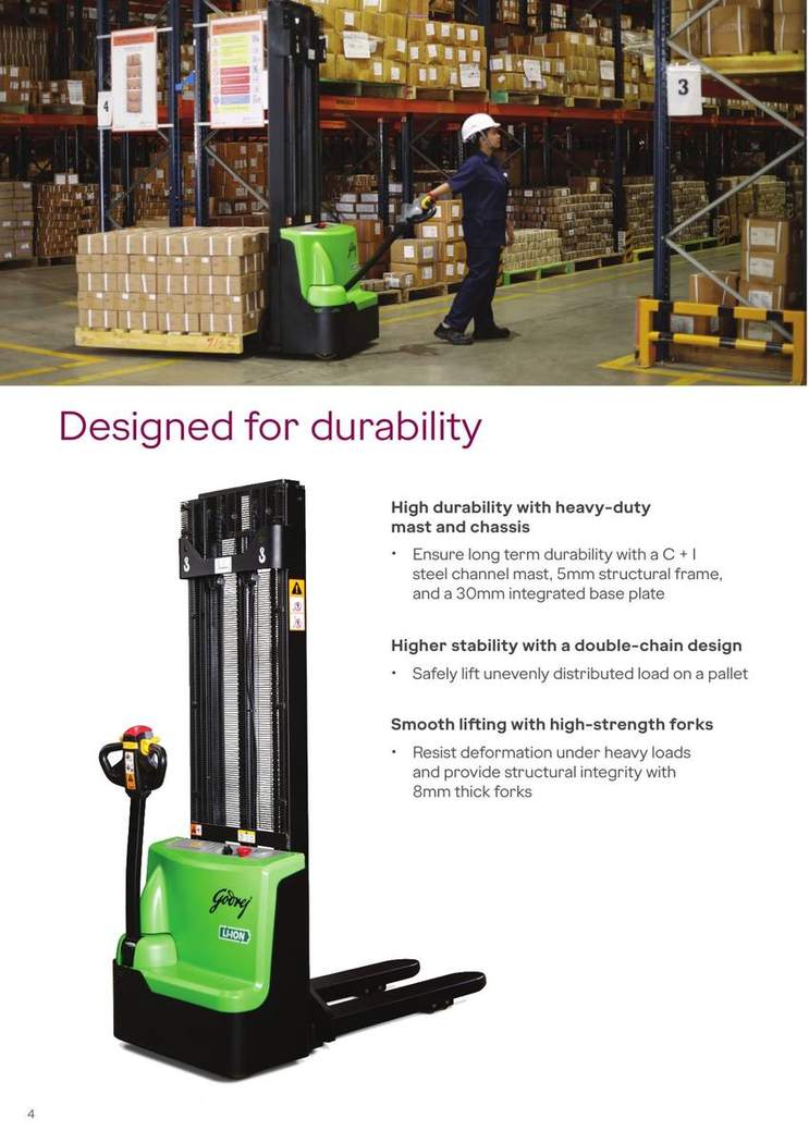 Fully Electric Stacker 1.5 Ton brochure page 4